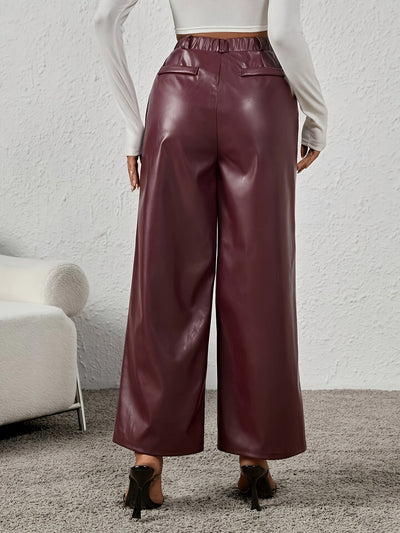 Lotte | Stylish wide imitation leather trousers with slanted pockets