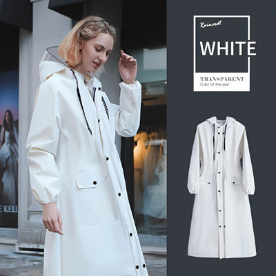 Sophie | Waterdichte dames lange regenjas met capuchon in wit