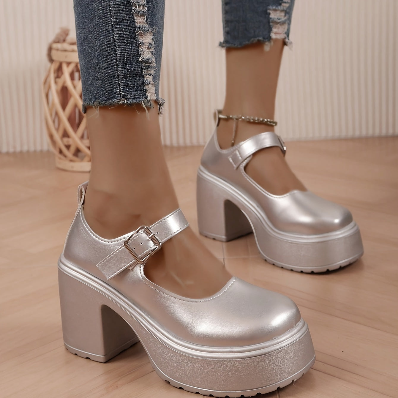 Mara | Metallic zilveren platformpumps met hoge hak