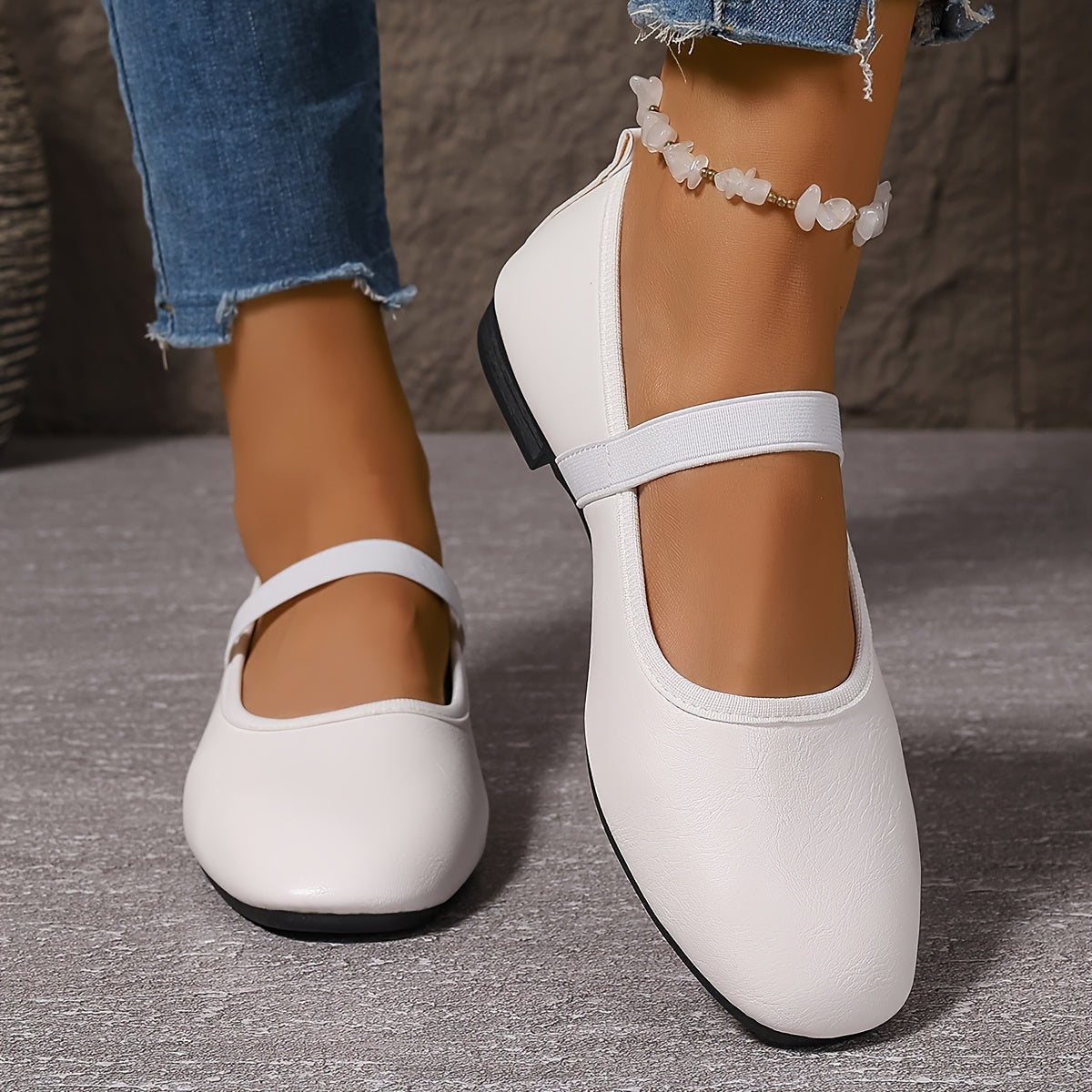 Elena | Elegant white Mary Jane ballerinas