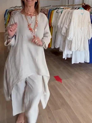 Karina - Plain linen leisure suit for women