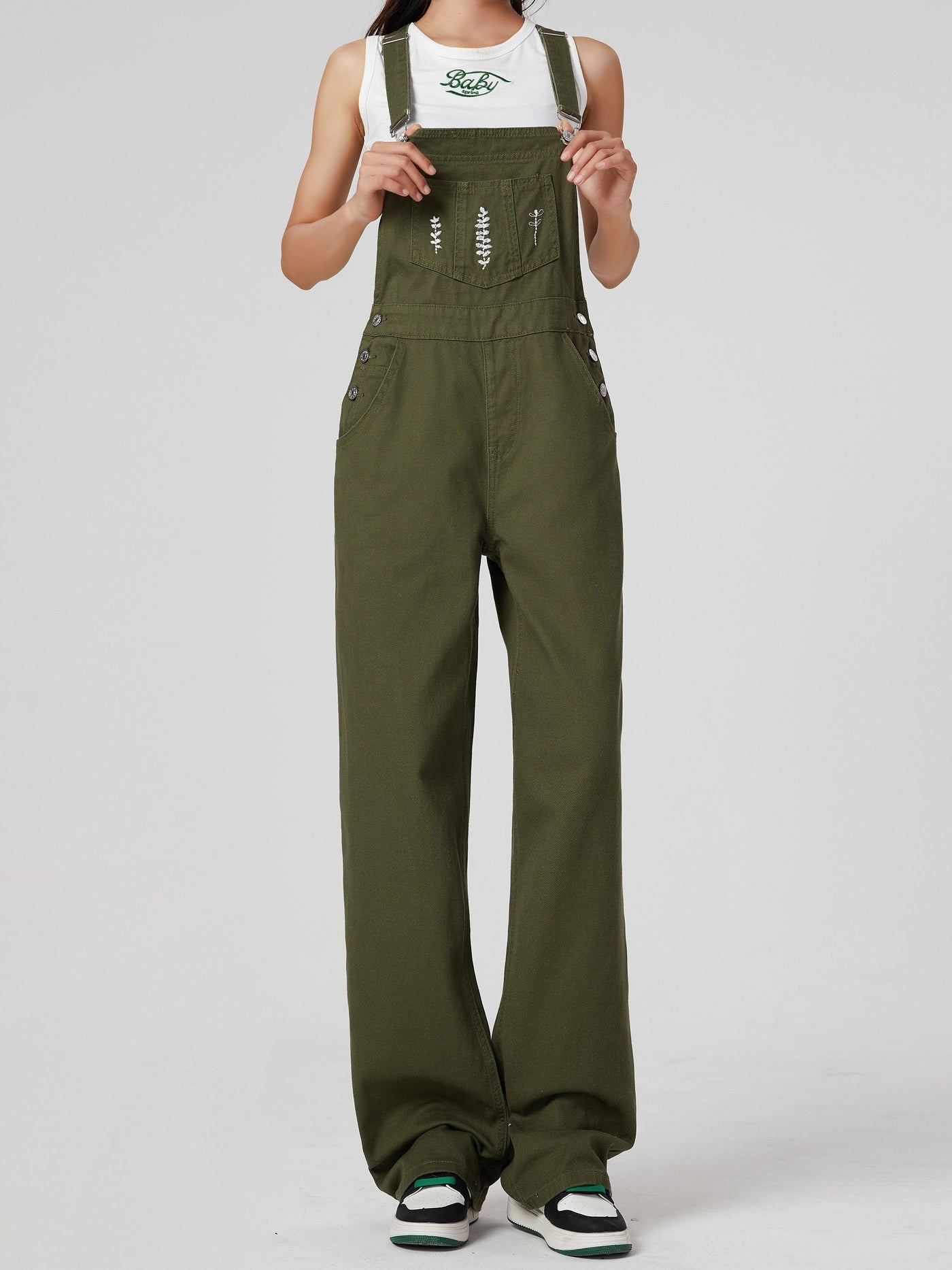 Elin | Preppy green denim overalls