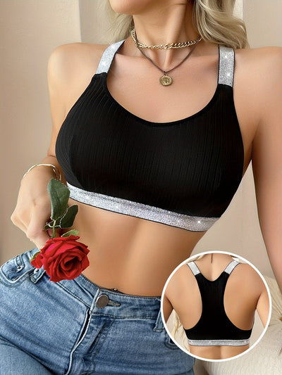 Lotte | Wireless sports bra in solid color with silver strap detail