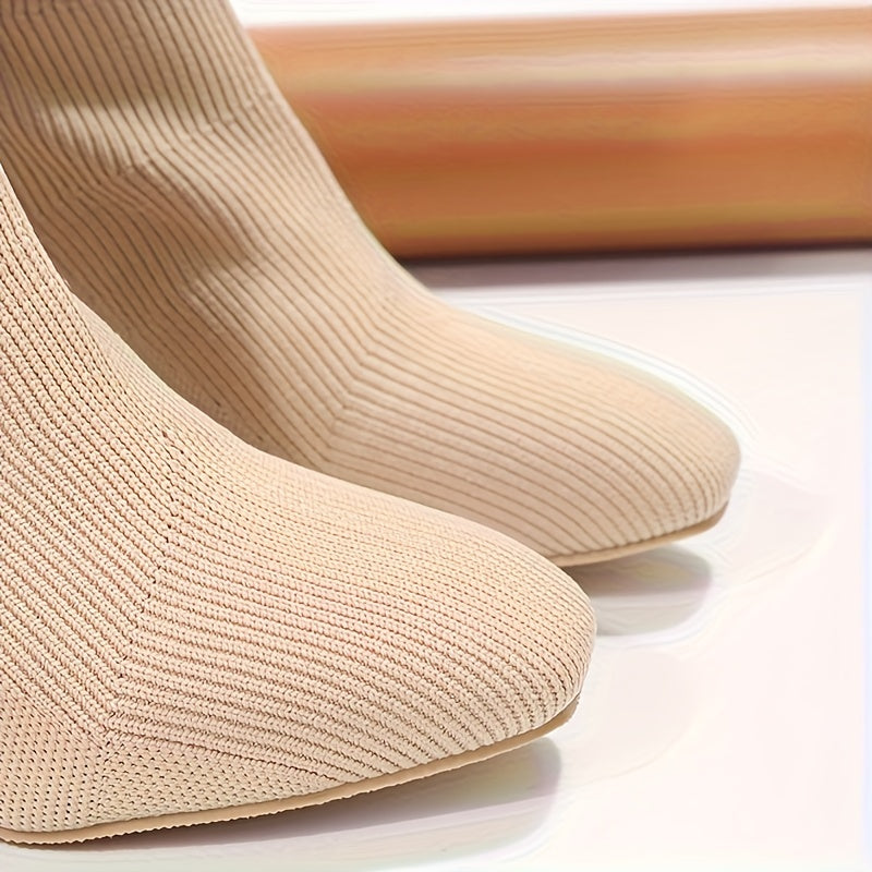 Jasmine | Knitted mid-calf sock boots with block heel