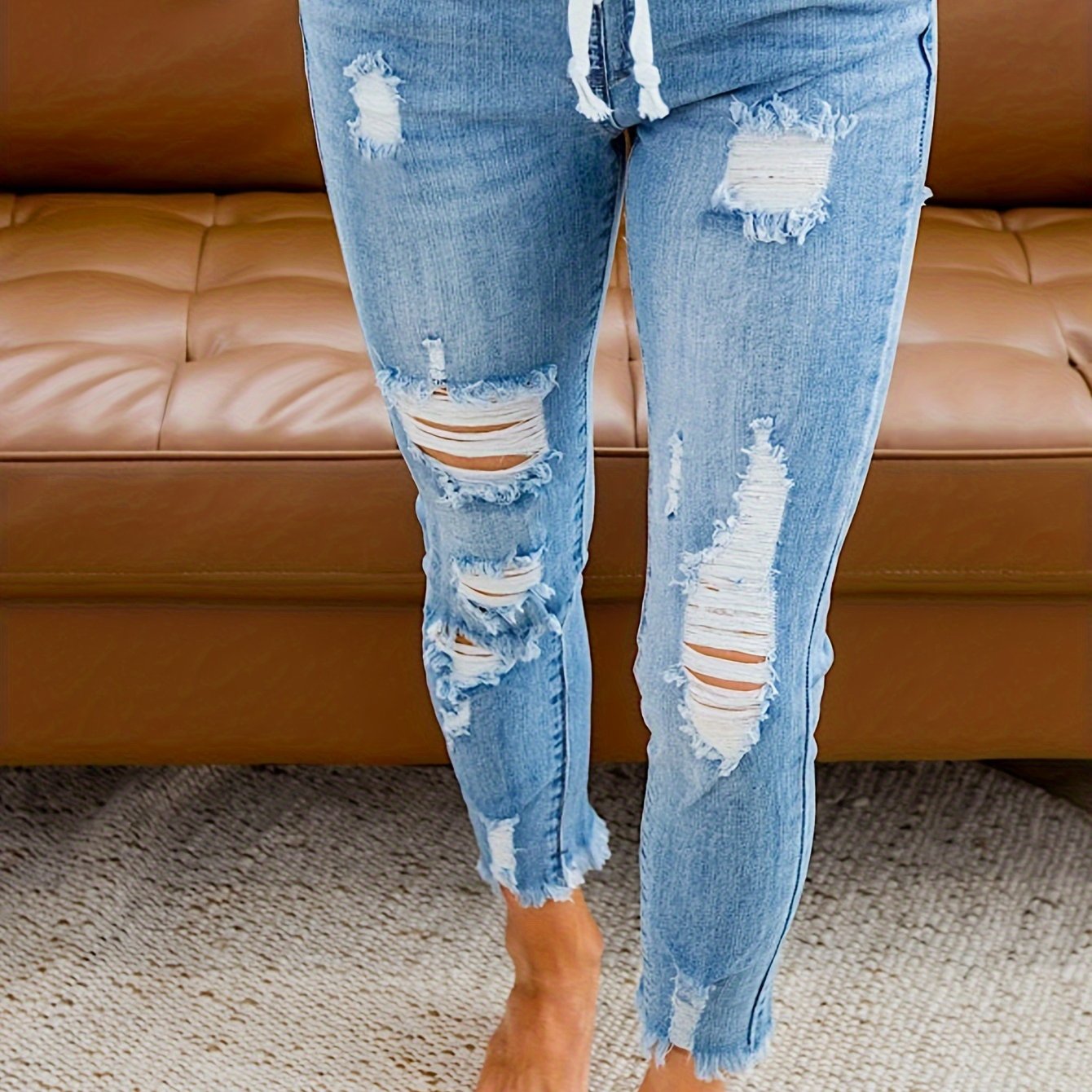 Emma | Casual gescheurde dames jeans met trekkoord en stretch
