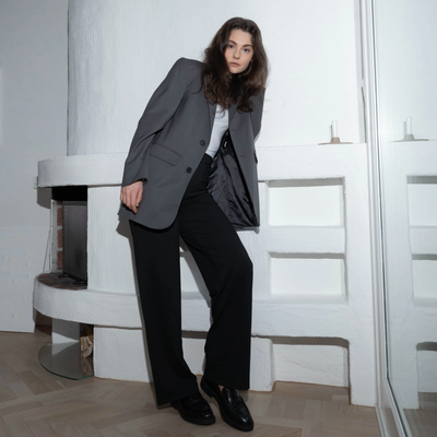 High-Waist Wide-Leg Trousers with Elastic Waistband 