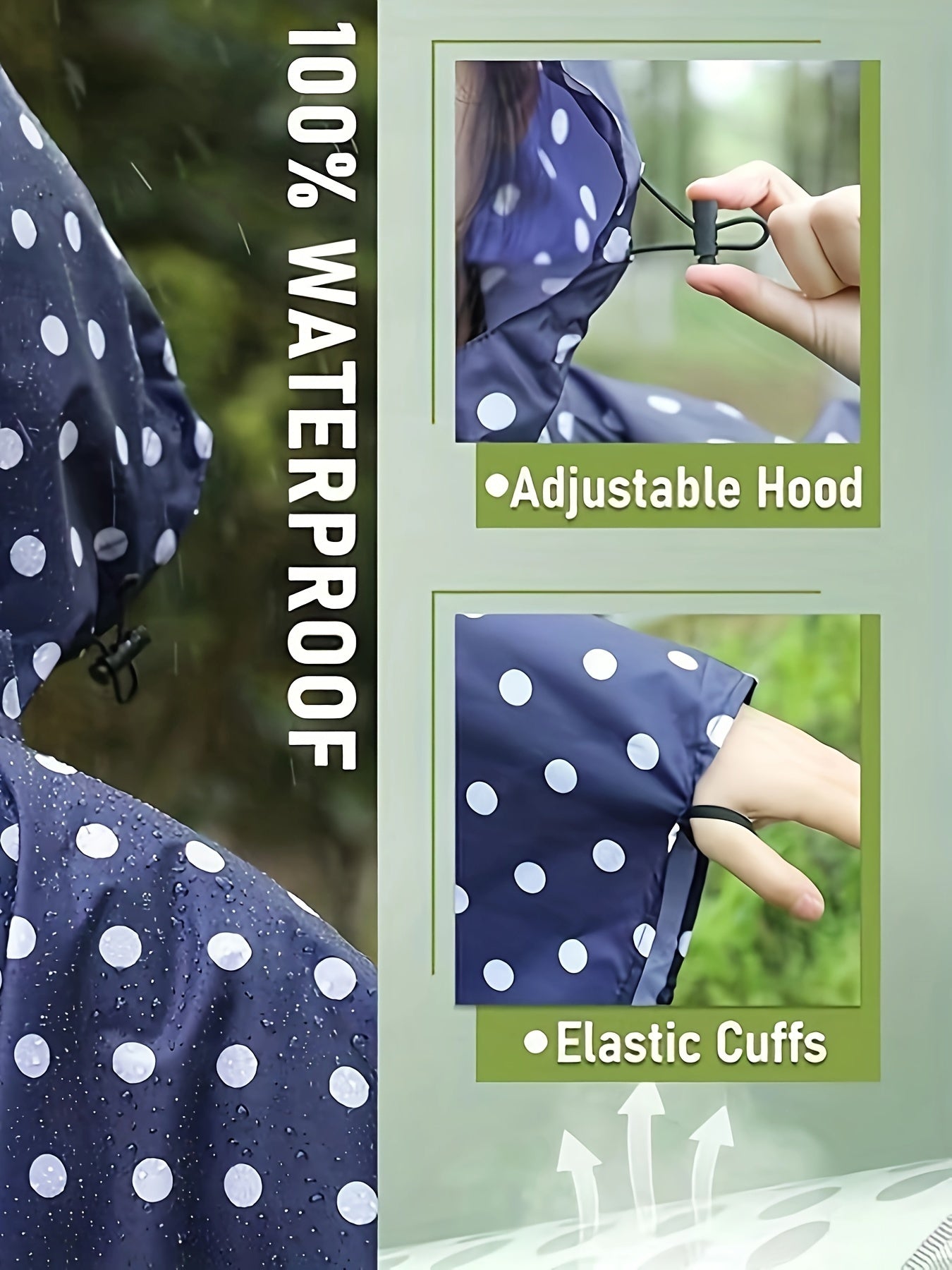 Femke | Lichtgewicht regenponcho-jack met stippenpatroon