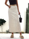 Emma | Plain white split back hem casual maxi denim skirt