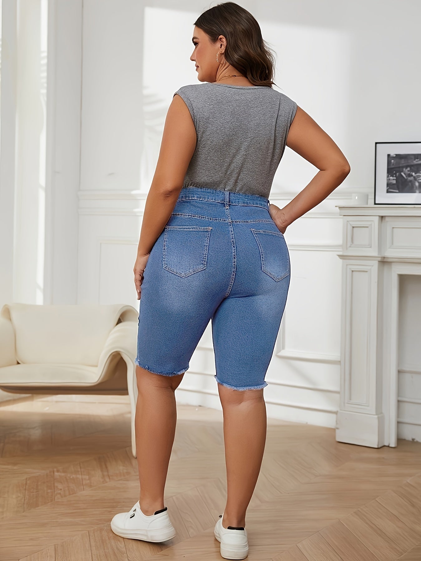 Emma | Effen blauwe denim shorts