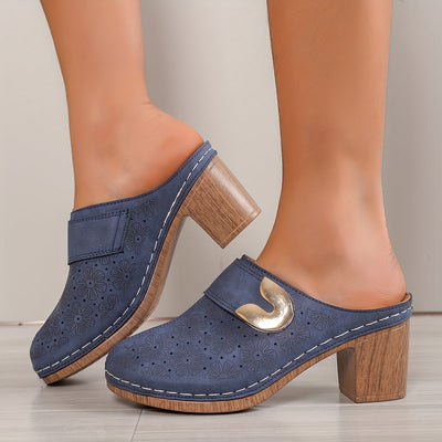 Luna | Fashionable women's sandals with floral pattern and thick heel