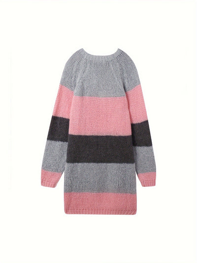 Eline | Elegante gestreepte gebreide jurk met lange mouwen