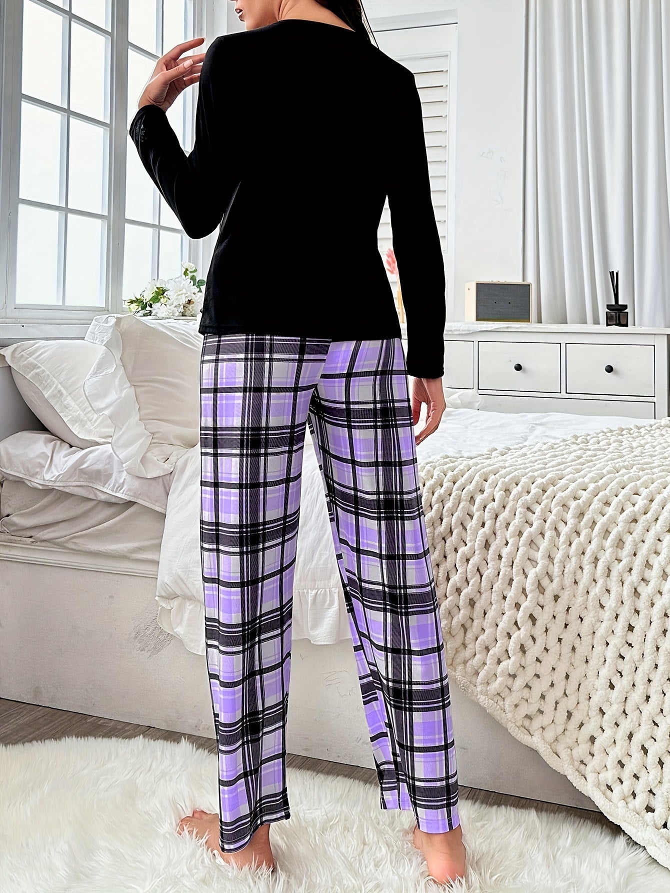 Sophie | Geruite pyjama set met lange mouwen en elastische broek