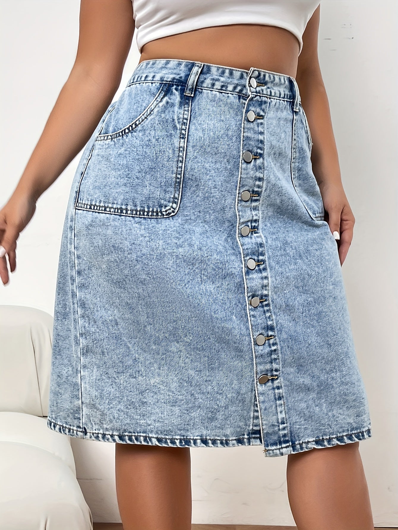 Femke | Plain washed blue denim skirt