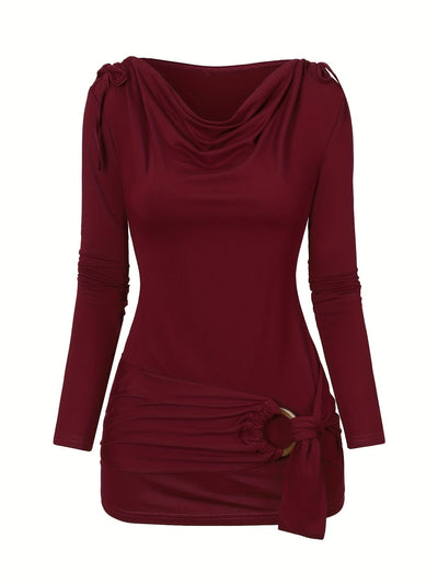 Isa | Elegant top with a waterfall neckline and decorative ruffles