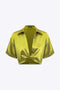 Priya - Elegante Satijnen Twist Knoop Korte Mouwen Shirt voor Dames