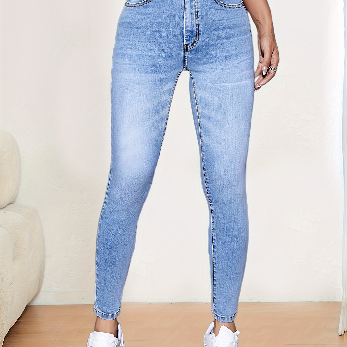 Emma | High-waisted skinny jeans in solid color