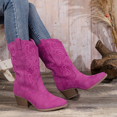 Loes | Fashionable women's calf boots with a thick heel