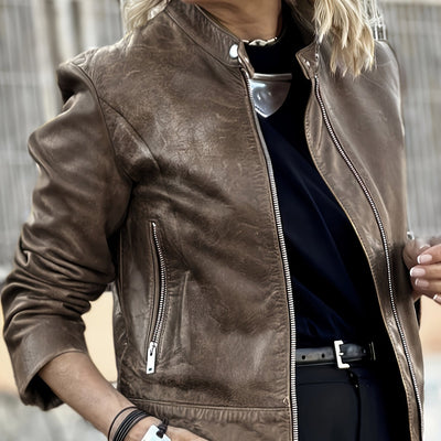 Lara | PU leather bomber jacket with zipper