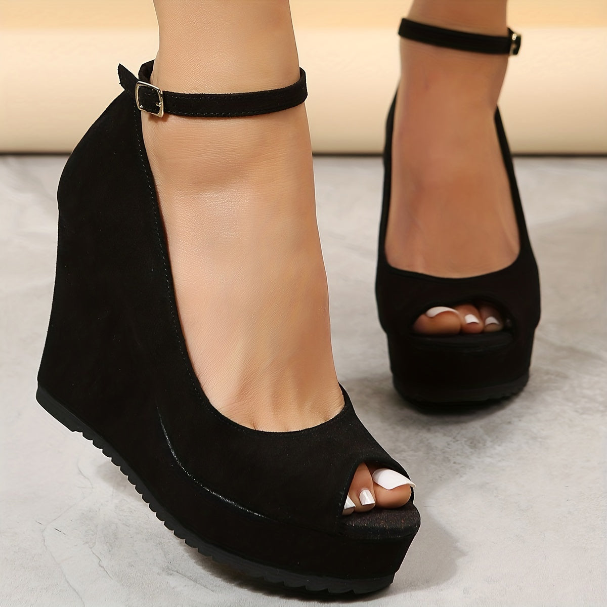 Luna | Black women's sandals with wedge heel