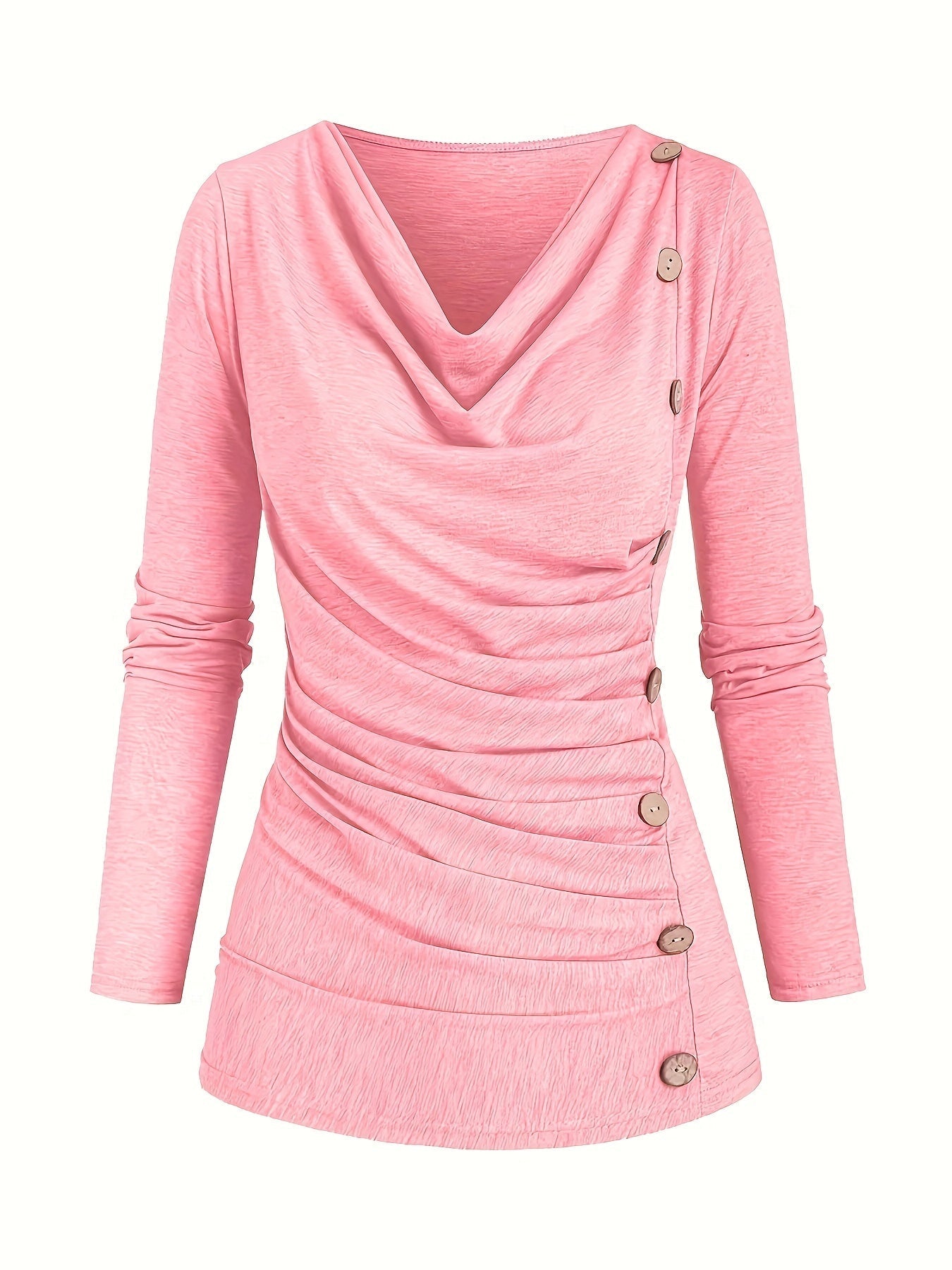 Jasmine | Plain knitted turtleneck sweater with ruffles and buttons