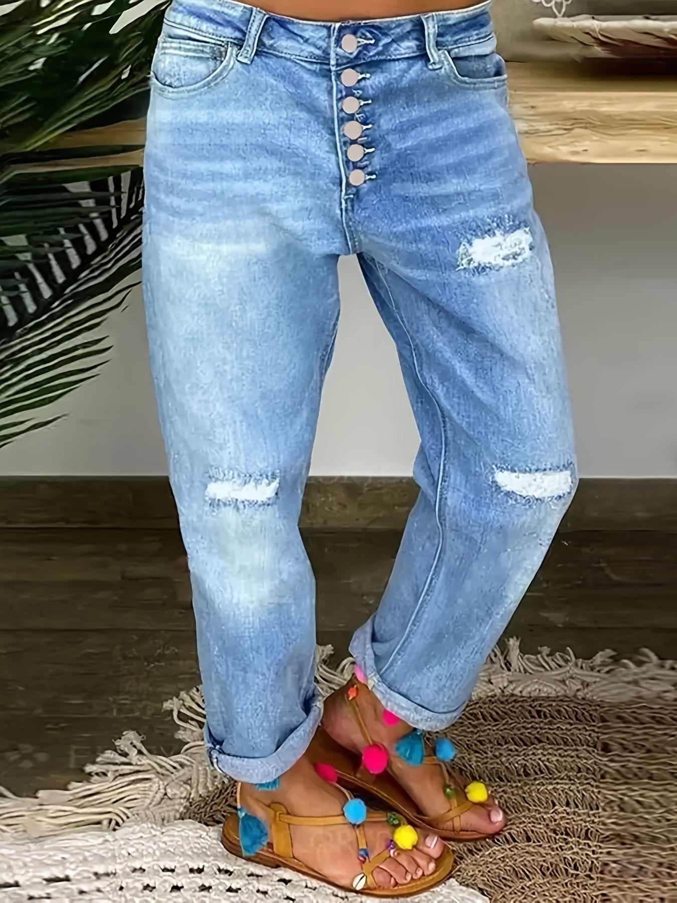 Emma | Distressed blue women's stretch jeans