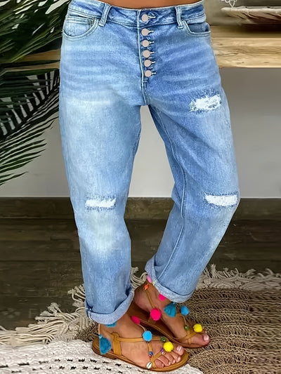 Emma | Distressed blue women's stretch jeans
