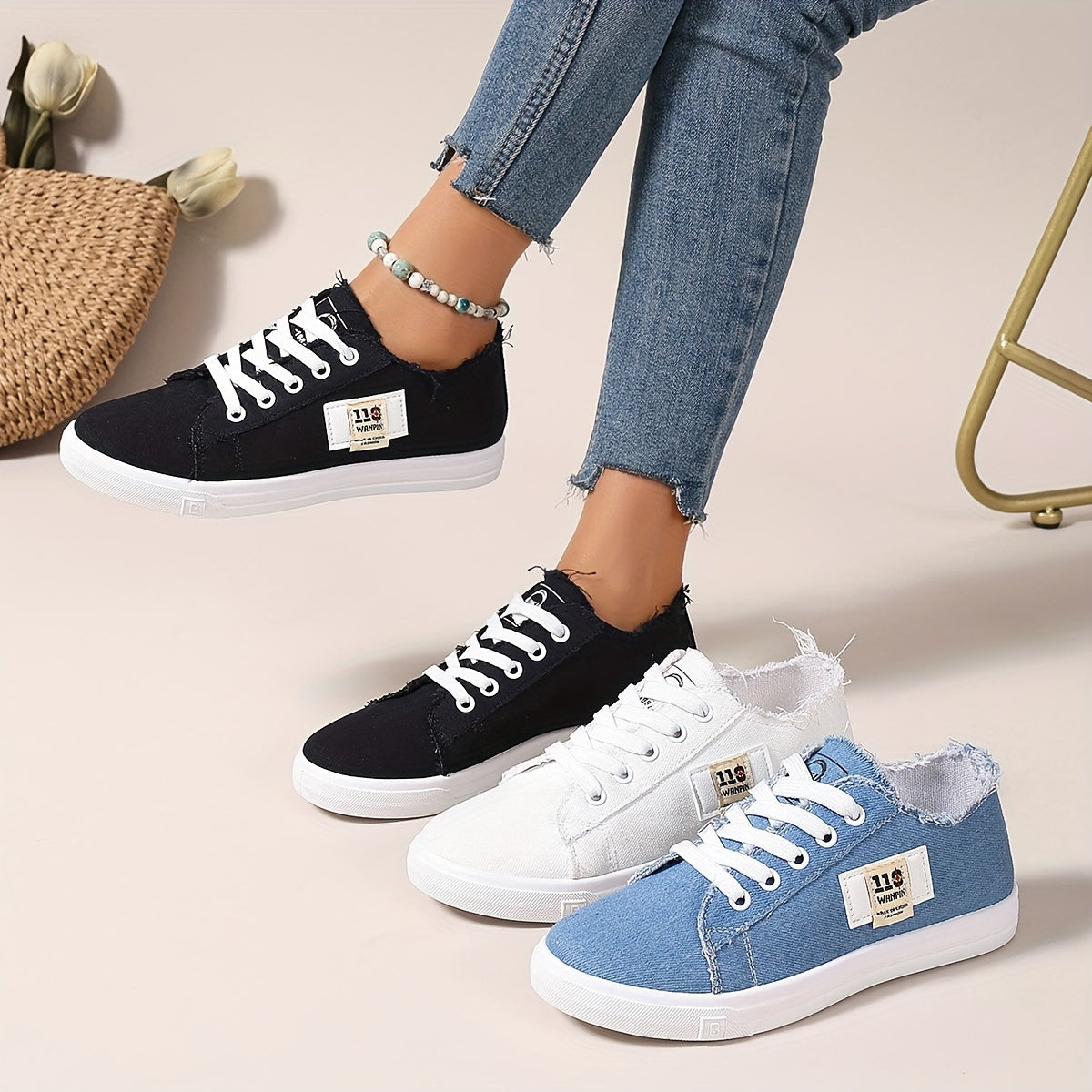 Esmée | Casual canvas damessneakers, lage skateschoenen met veters