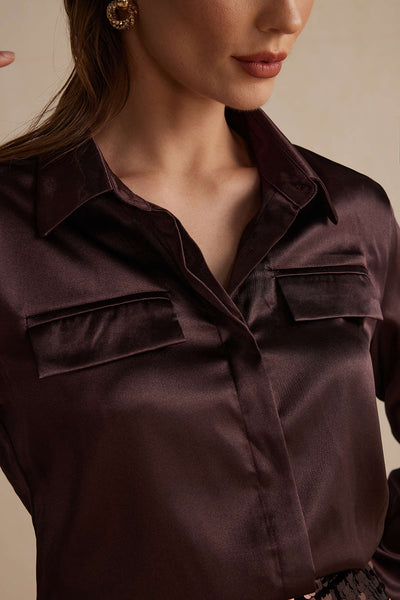 Niamh - Chic Satijn Textuur Dames Langemouw Shirt
