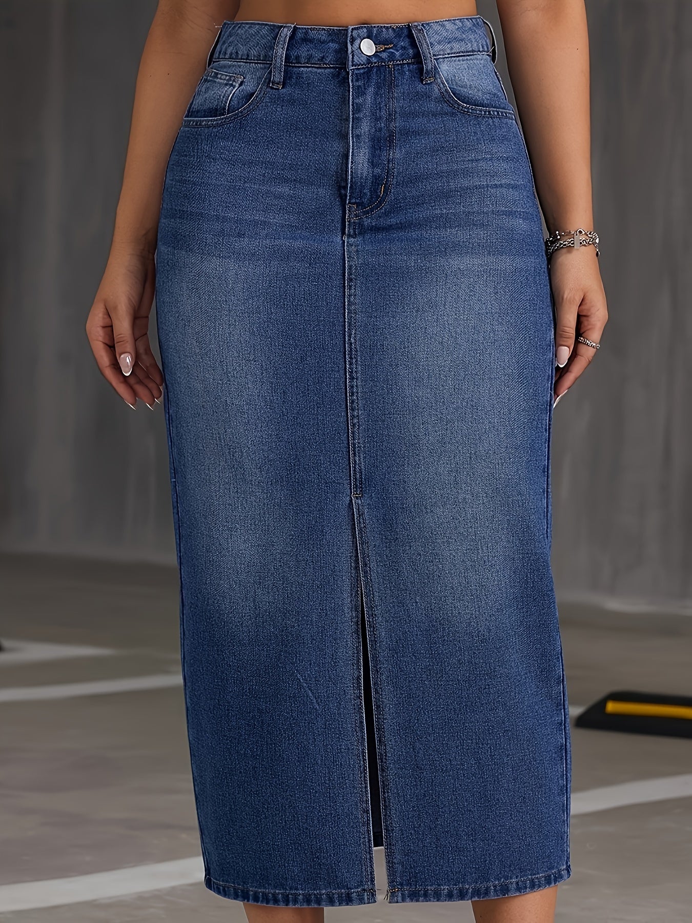 Sophie | Denim midi-rok met hoge taille en split