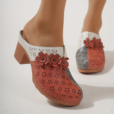 Luna | Breathable high heel mules with floral decor