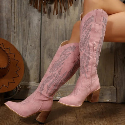 Eva | Pink cowboy boots with embroidery