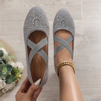 Elise | Rhinestone decor ballet flats with elastic cross strap
