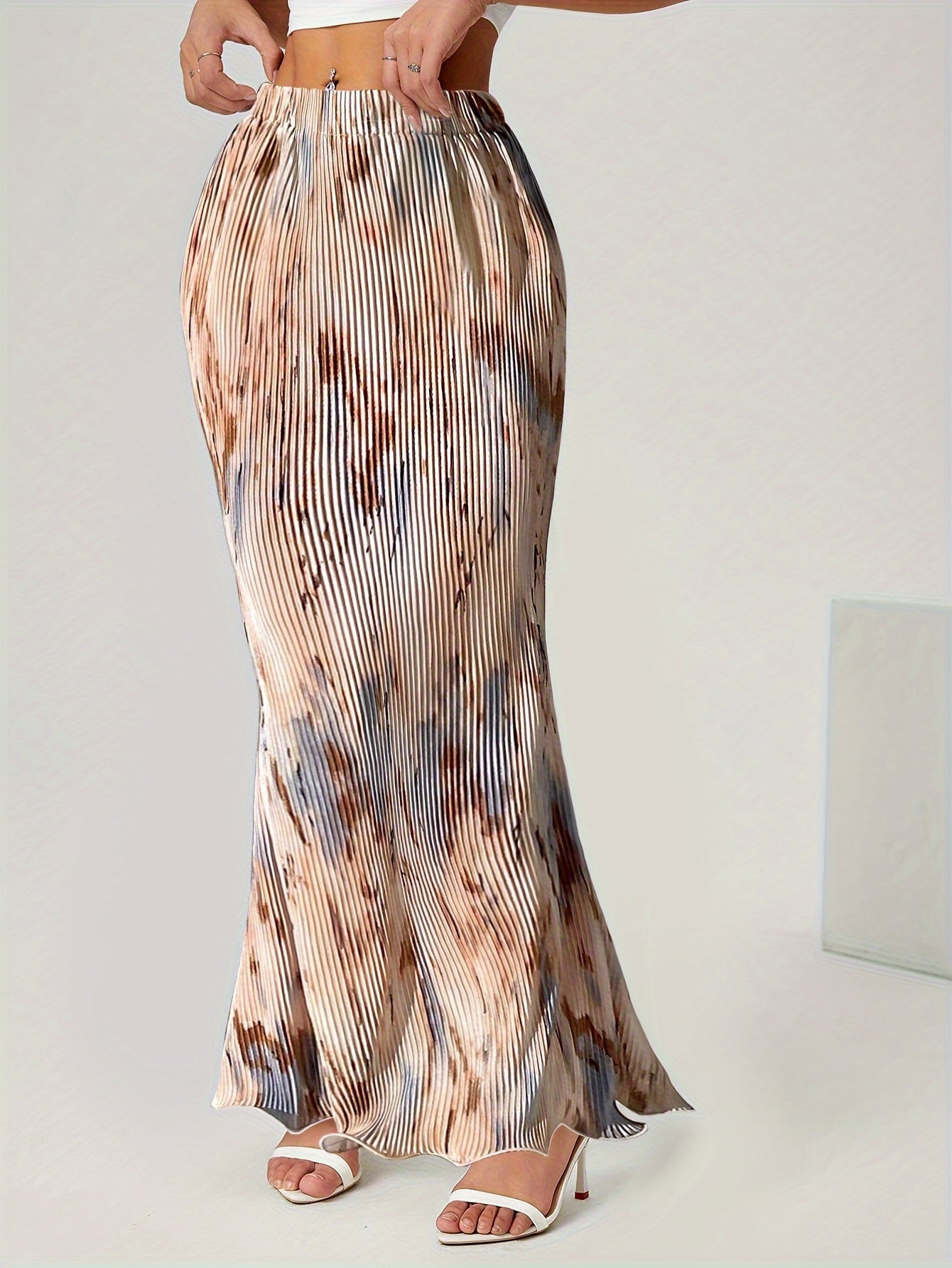 Luna | High-waisted, pleated, tie-dyed maxi skirt