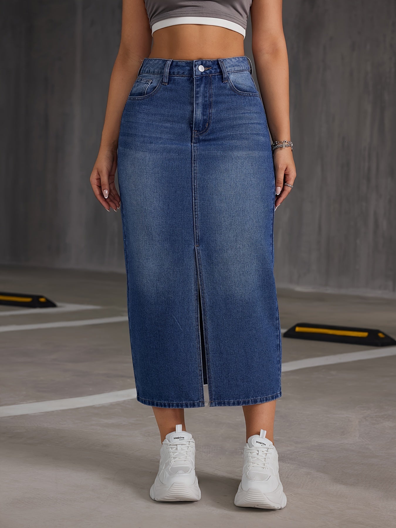 Sophie | Denim midi-rok met hoge taille en split