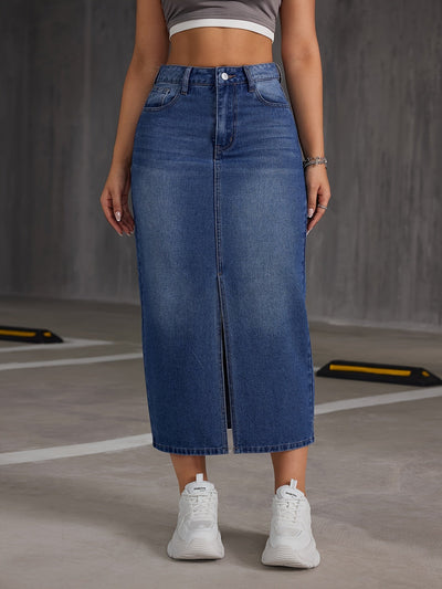 Sophie | Denim midi-rok met hoge taille en split