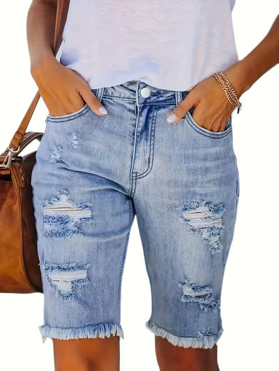 Sara | Gescheurde spijkerbroek shorts met hoge taille en elastische zoom