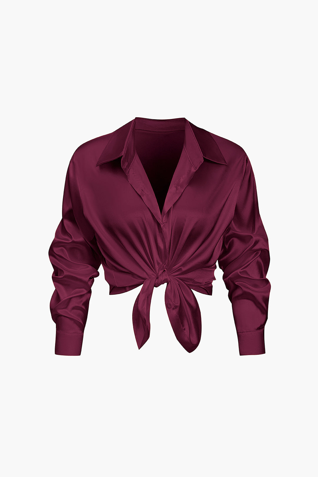 Lillian - Basic Plain Satin Women's Long Sleeve Shirt