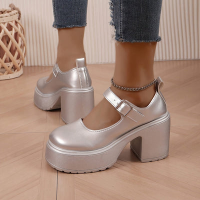 Mara | Metallic zilveren platformpumps met hoge hak