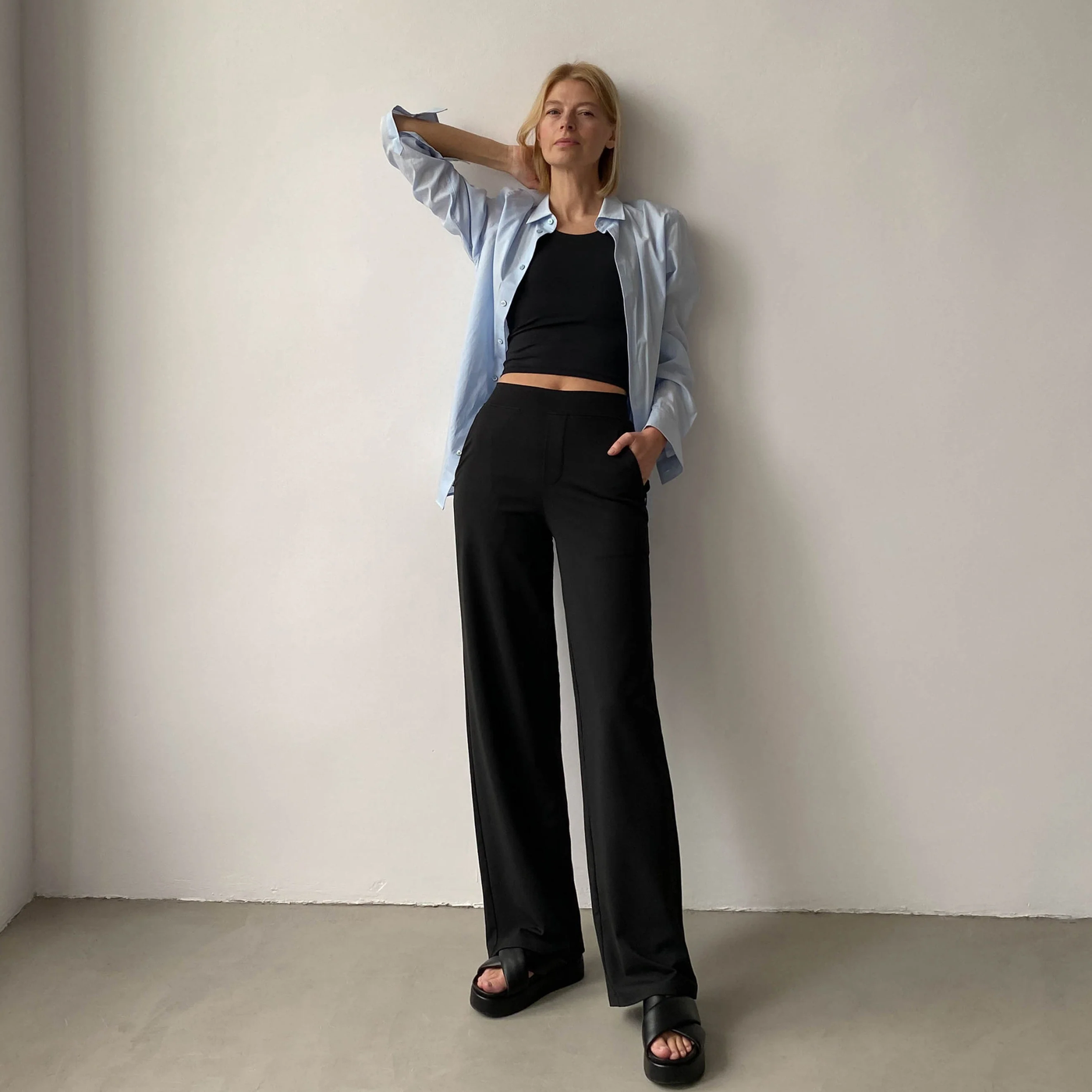 High-Waist Wide-Leg Trousers with Elastic Waistband 