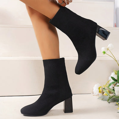 Jasmine | Knitted mid-calf sock boots with block heel