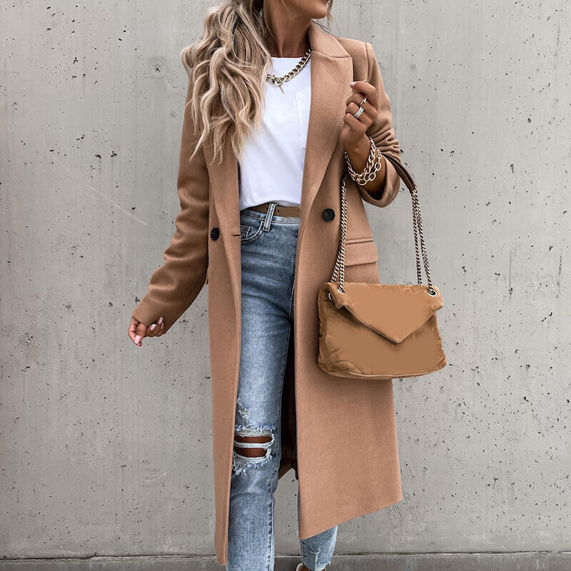 Long Coat with Lapel – Classic Button Coat