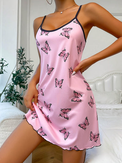 Nina | Casual nightgown with butterfly print and ruffles