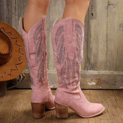 Eva | Pink cowboy boots with embroidery