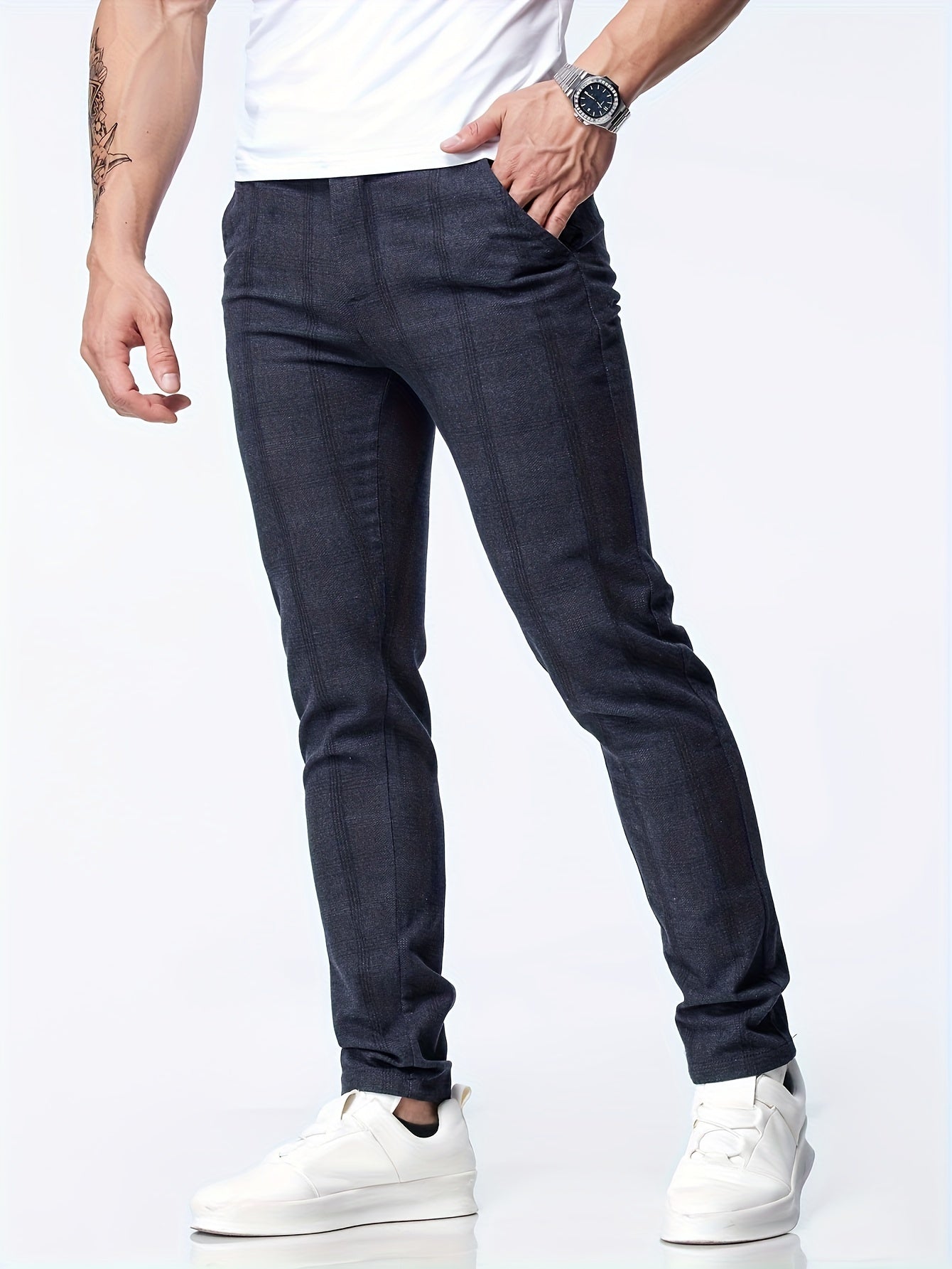 Thijs | Geruite casual slim-fit broek