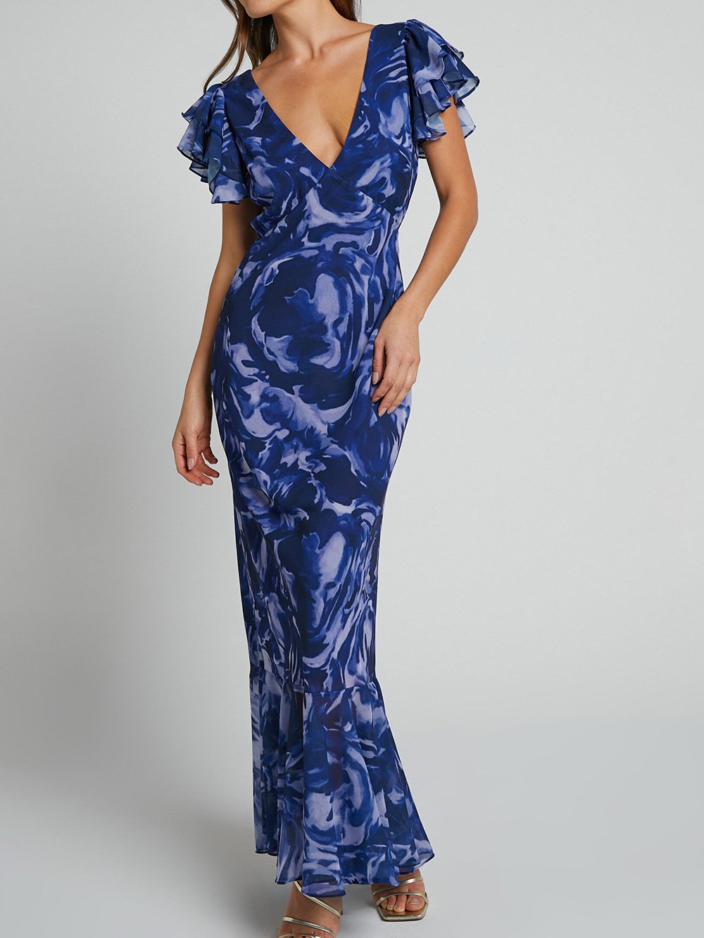 Sarah - Bedrukte chiffon maxi-jurk met V-halslijn
