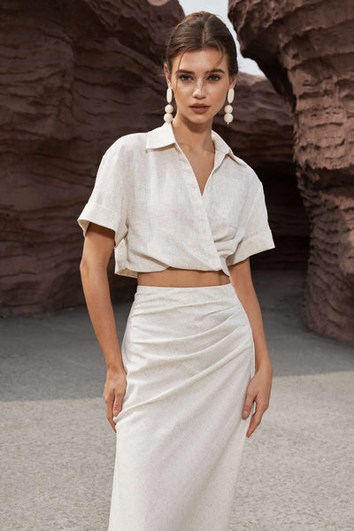 Victoria - Elegante Korte Linnen Crop Shirt voor Dames