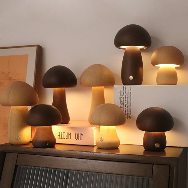 Mykora - Wooden Mushroom Table Lamp Touch Sensitive
