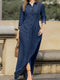Feline | Donker gewassen blauwe maxi denim jurk