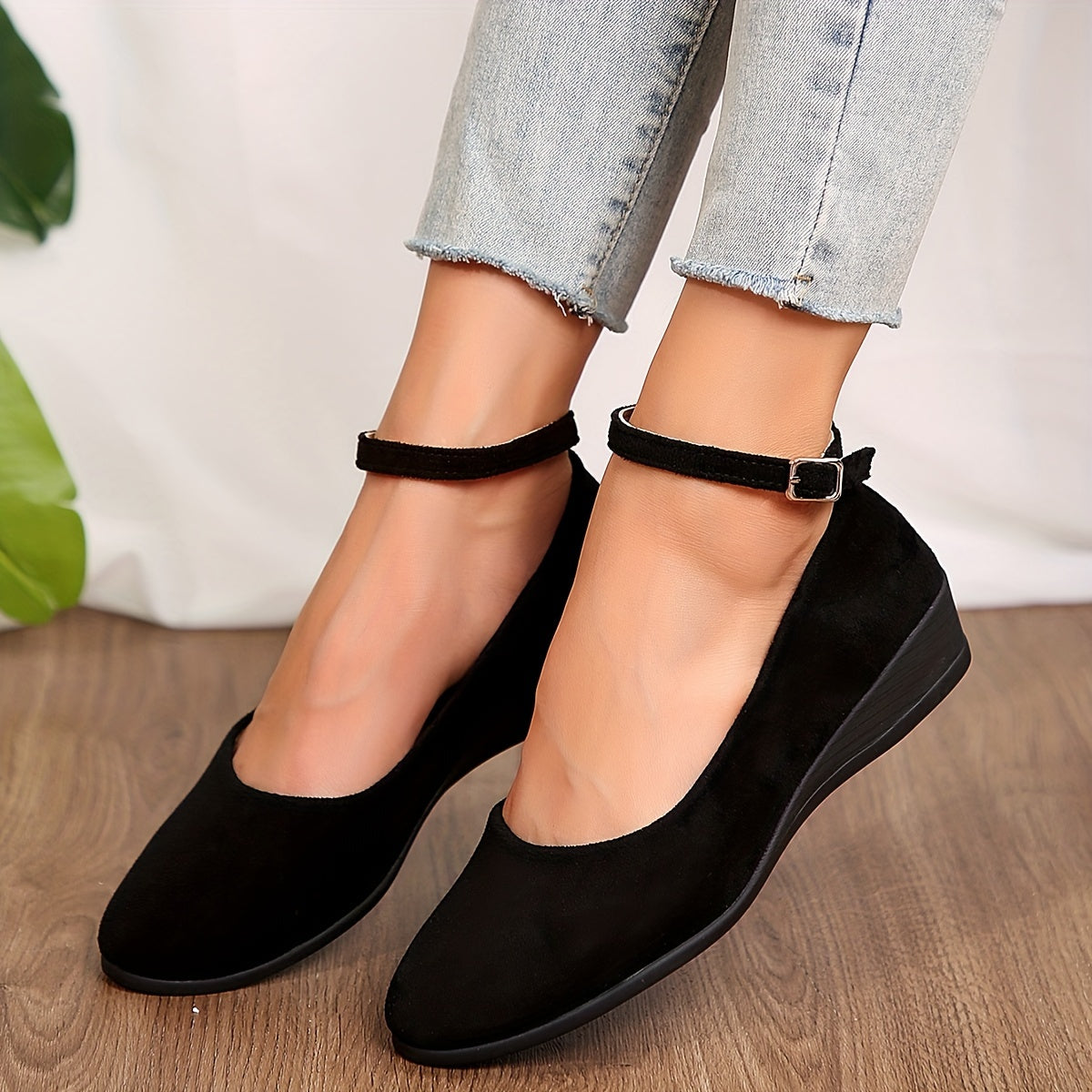 Lotte | Plain flannel ballet shoes with buckles