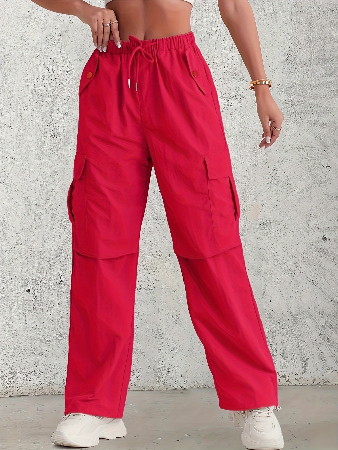 Fay | Hoge taille cargo broek in effen kleur